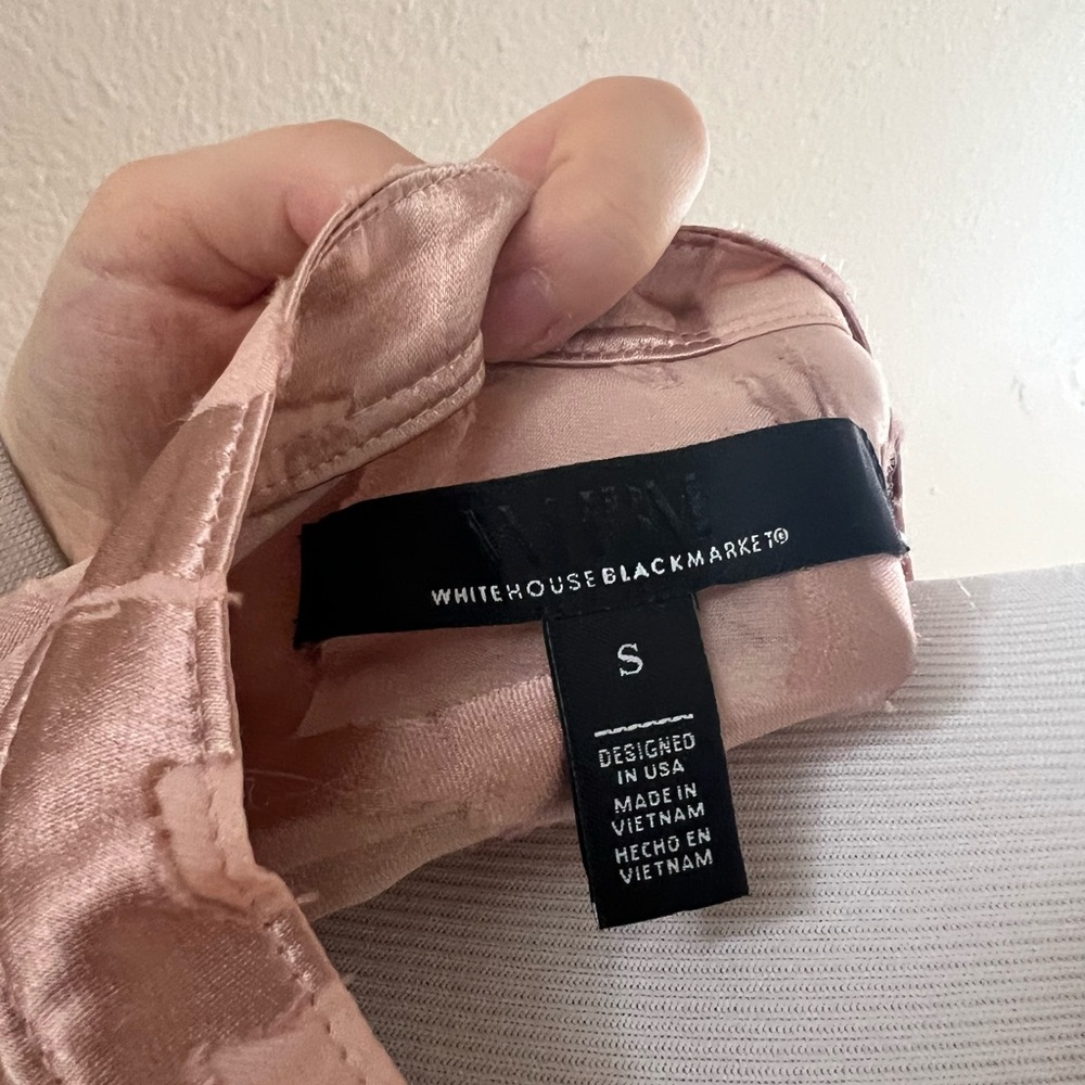 White House Black Market Blush Pink Satin Button-Front Blouse - Picture 11 of 14